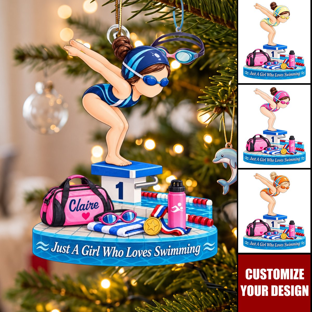 Personalized Swim Girl Acrylic Ornament, Gift for Swimmers &amp; Daughters