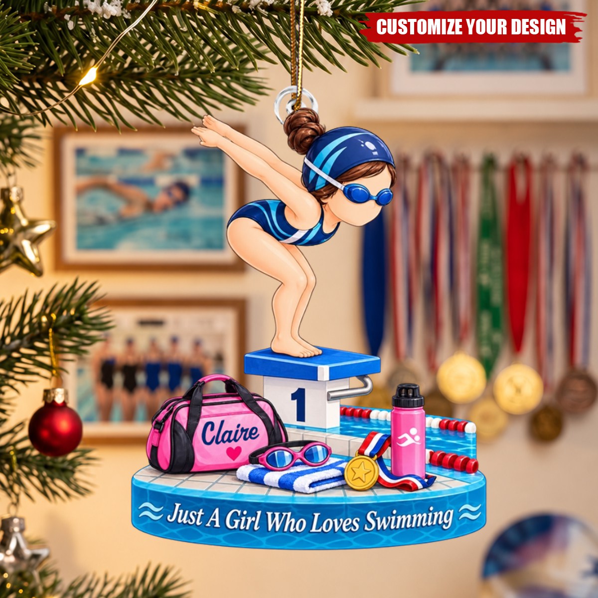 Personalized Swim Girl Acrylic Ornament, Gift for Swimmers &amp; Daughters