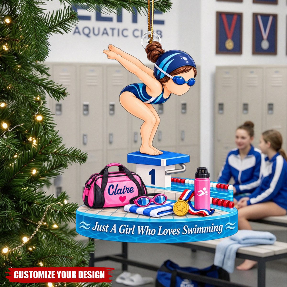 Personalized Swim Girl Acrylic Ornament, Gift for Swimmers &amp; Daughters