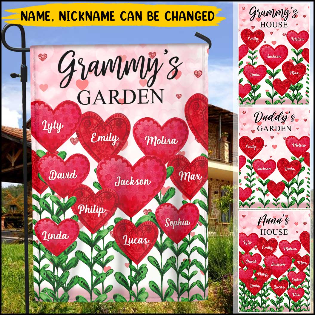 Auntie Mom Grandma&#39;s Garden Loads Of Sweet Heart Kids Personalized Flag