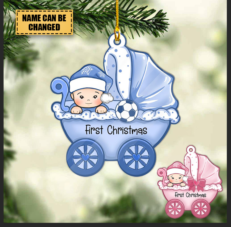 Baby&#39;s First Christmas, Baby Carriage, Christmas Shaped Ornament, Custom Gift for Baby