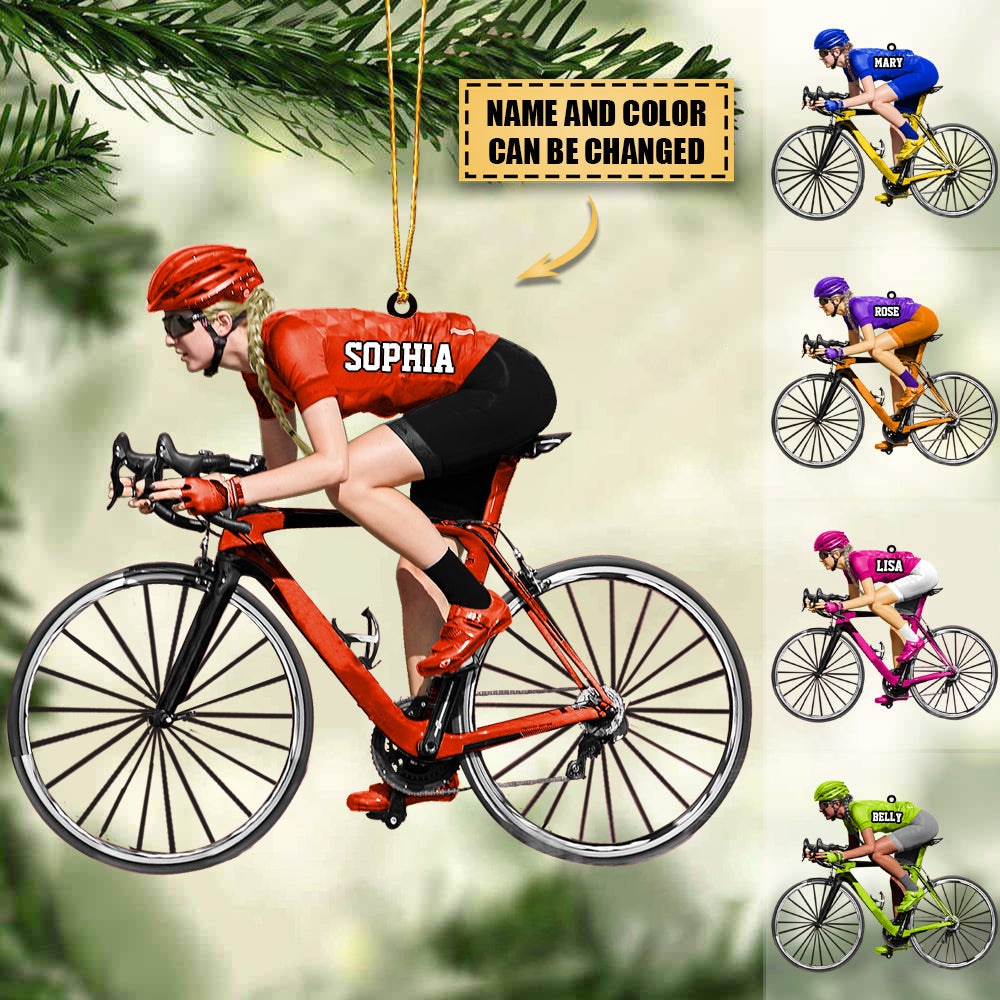 Personalized Mountain Biking Ornament Custom Name Acrylic Flat Ornament For Female Biker