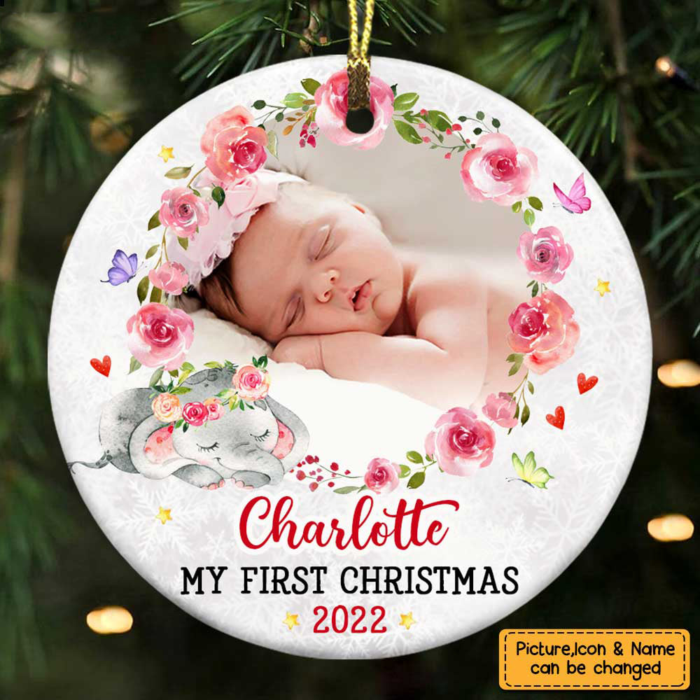 Baby&#39;s First Christmas Elephant Circle Ornament