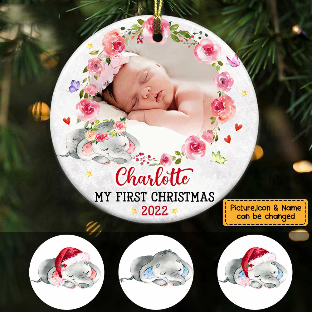 Baby&#39;s First Christmas Elephant Circle Ornament