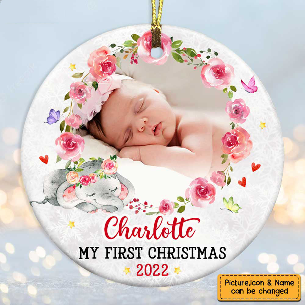 Baby&#39;s First Christmas Elephant Circle Ornament
