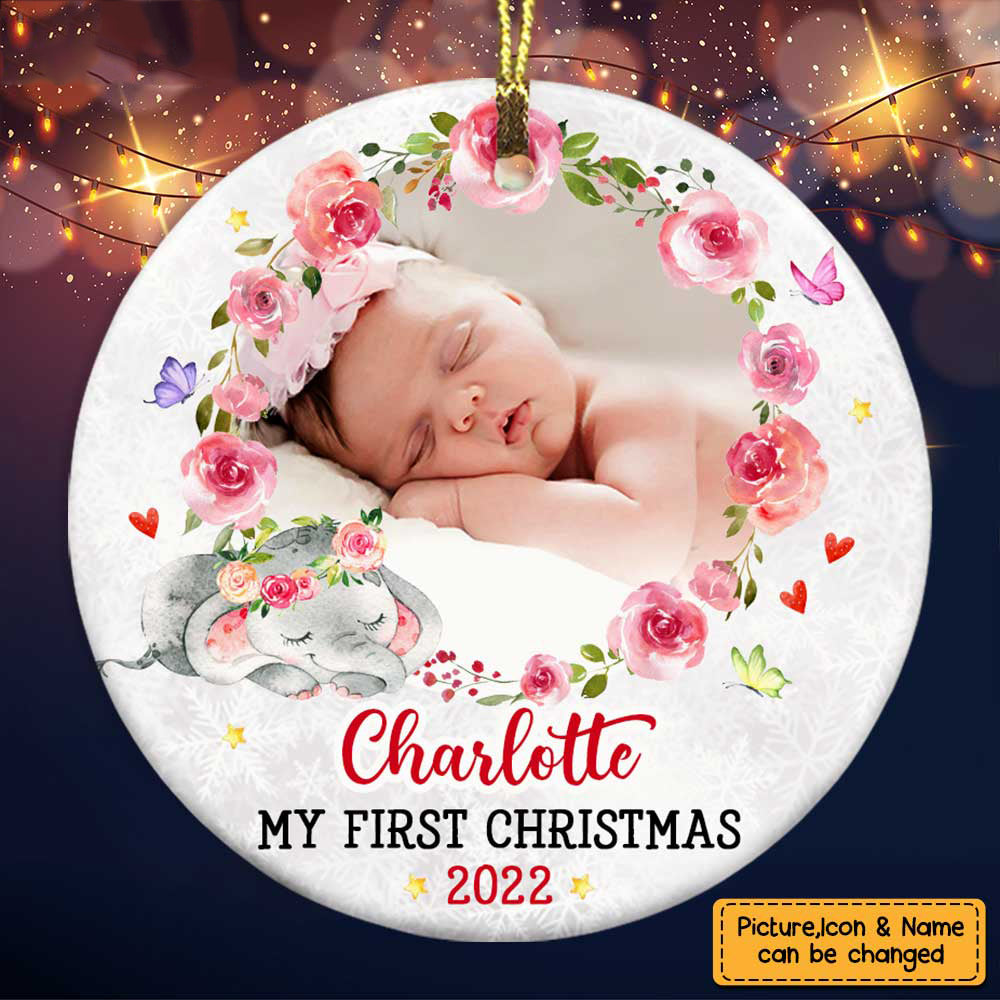 Baby&#39;s First Christmas Elephant Circle Ornament