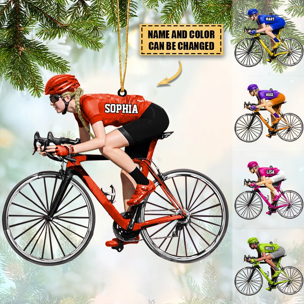 Personalized Mountain Biking Ornament Custom Name Acrylic Flat Ornament For Female Biker