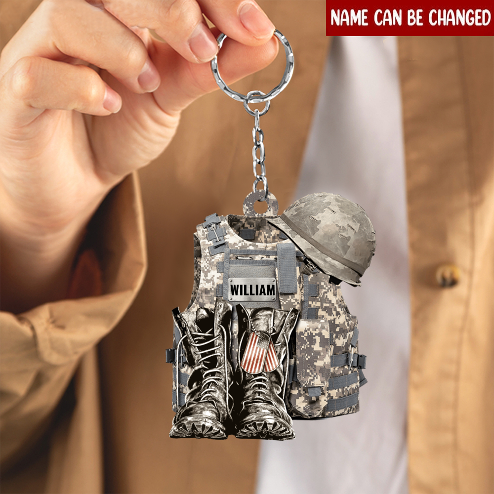 Military Uniform - Boots &amp; Hat - Personalized Flat Acrylic Keychain