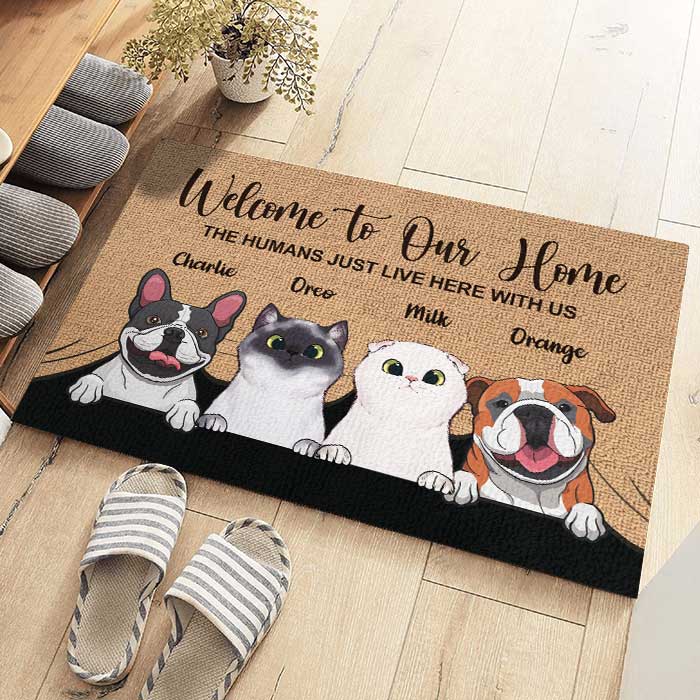 Welcome To The Pet Home - Funny Personalized Pet Decorative Mat (Cat &amp; Dog)