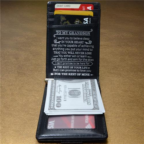 To My Grandson - Never Lose - Money Clip Slim Wallet