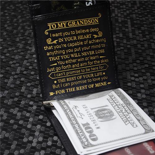To My Grandson - Never Lose - Money Clip Slim Wallet