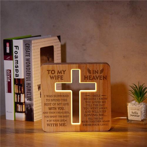To My Wife In Heaven - Cross Wooden Lamp