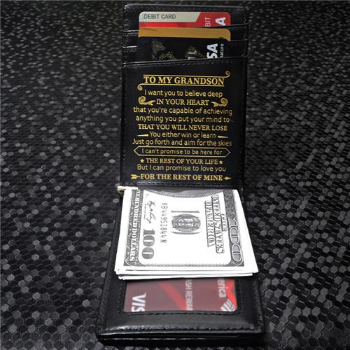 To My Grandson - Never Lose - Money Clip Slim Wallet