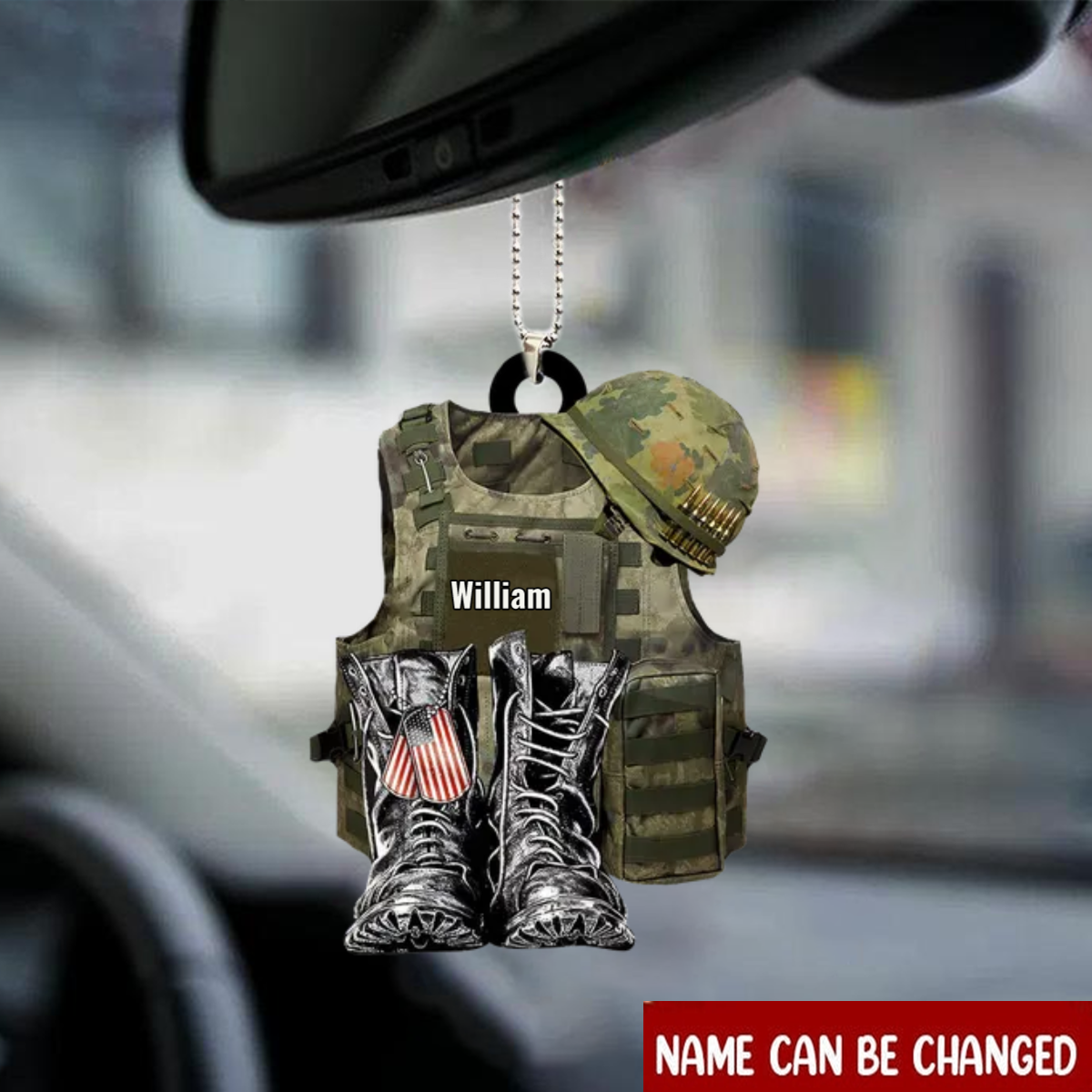 Veteran Vest Combat Helmet Boots - Personalized Flat Acrylic Ornament