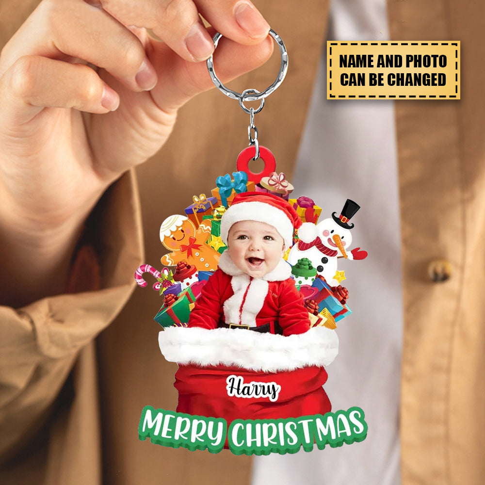 Custom Baby Cute Photo On Santa Claus Clothes keychain Best Baby Gift