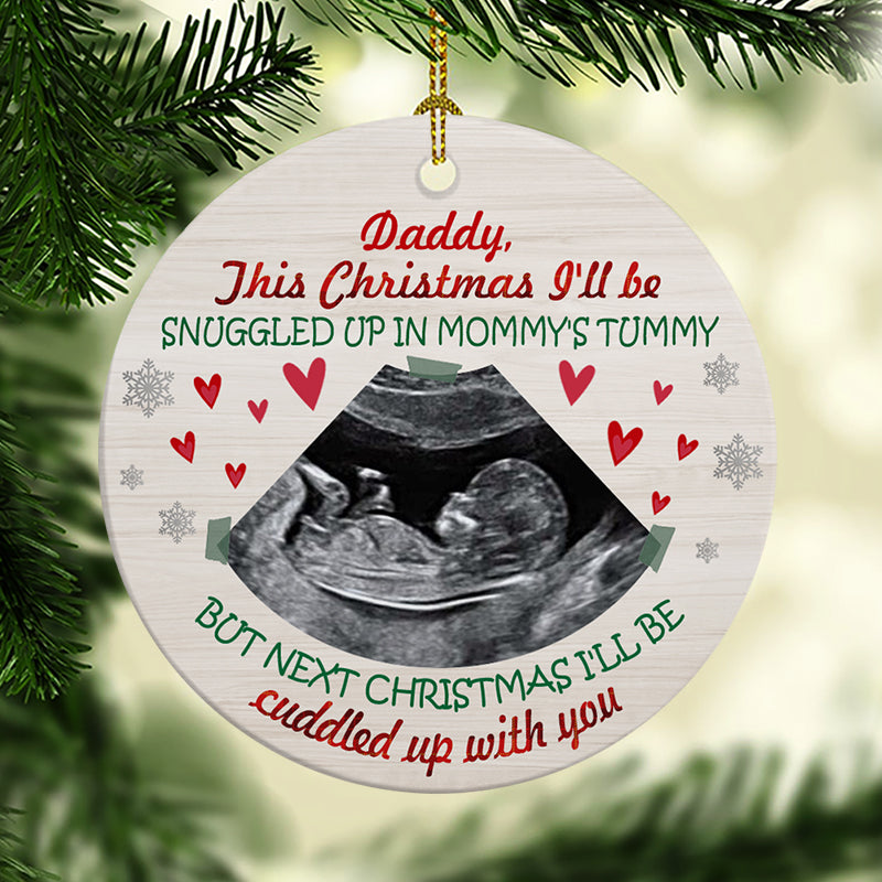 Snuggled Up In Mommy&#39;s Tummy, Personalized Christmas Ornaments, Custom Photo Gift