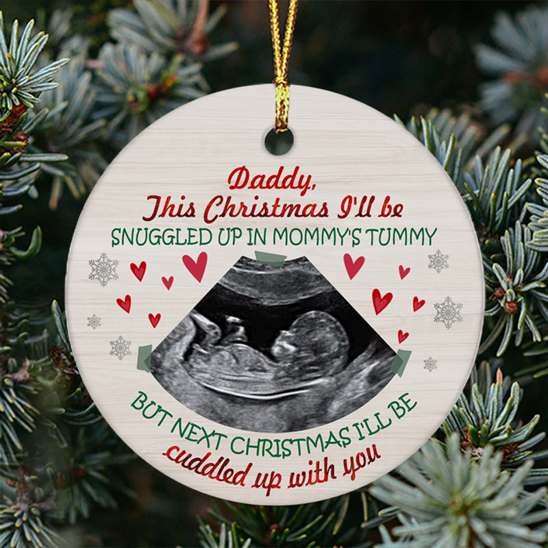 Snuggled Up In Mommy&#39;s Tummy, Personalized Christmas Ornaments, Custom Photo Gift