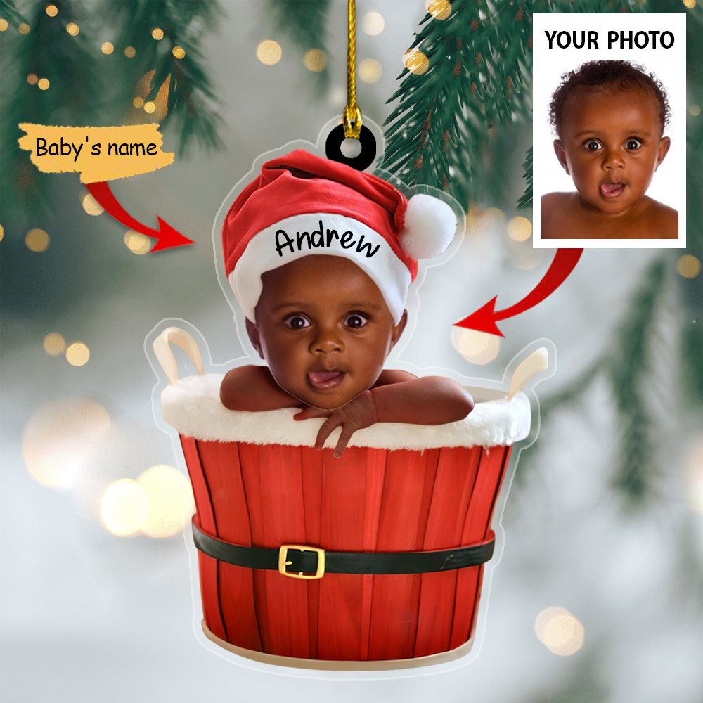 Cute Baby Santa Ornament Custom Name Christmas Ornament