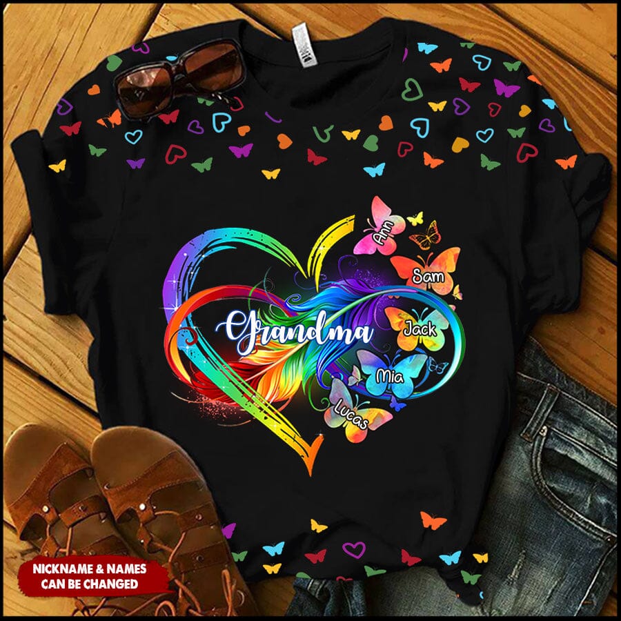 Personalized Grandma Mom Heart Infinity Butterfly Mother&#39;s Day Best Gift T-shirt