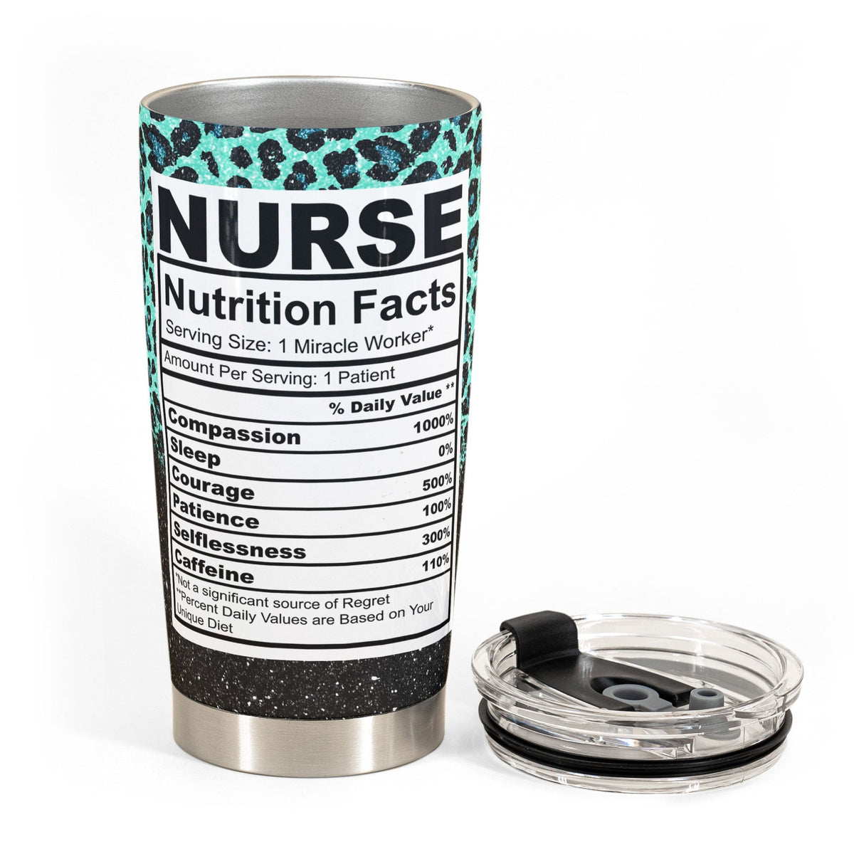 Nurse Life Nutrition Facts - Personalized Tumbler Cup - Gift For Doctor &amp; Nurse - Glitter Leopard Design