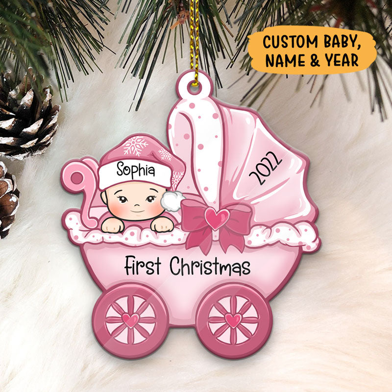 Baby&#39;s First Christmas, Baby Carriage, Christmas Shaped Ornament, Custom Gift for Baby