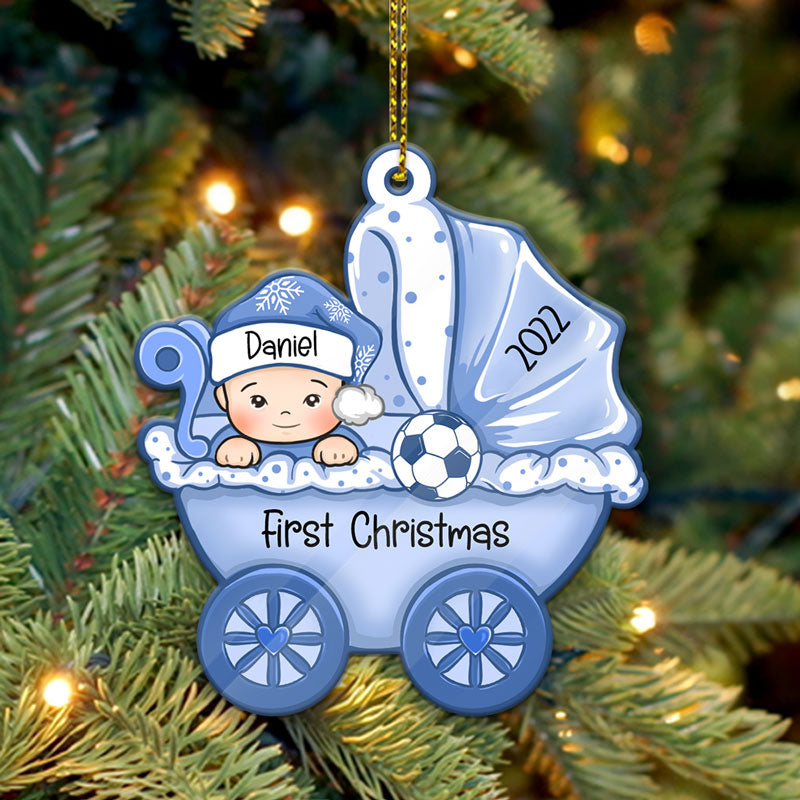 Baby&#39;s First Christmas, Baby Carriage, Christmas Shaped Ornament, Custom Gift for Baby